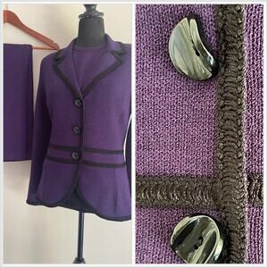 J.S.S knitwear suit small purple 3pcs pants tank jacket wool / viscous classic